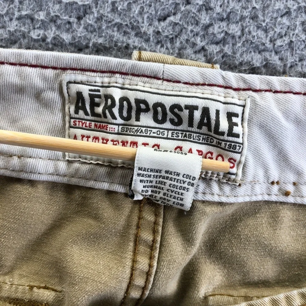 Vtg Aeropostale Pant Men 34x32 Khaki Baggy Y2K Skater Wide Leg Distressed Grunge